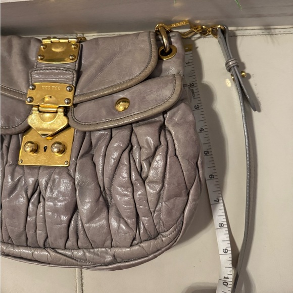 Miu Miu Gray Leather Handbag with Gold Accents - Picture 4 of 14